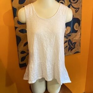 White Cotton Sleeveless Summer Top with Flared Hemline